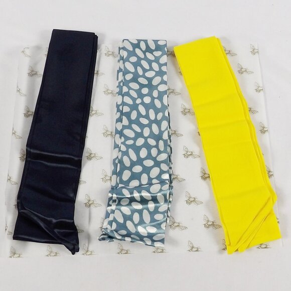Heather's Closet SET OF 6 Hair Ties or Handbag Scarfs NIB Yellow Navy Blue - Picture 2 of 9